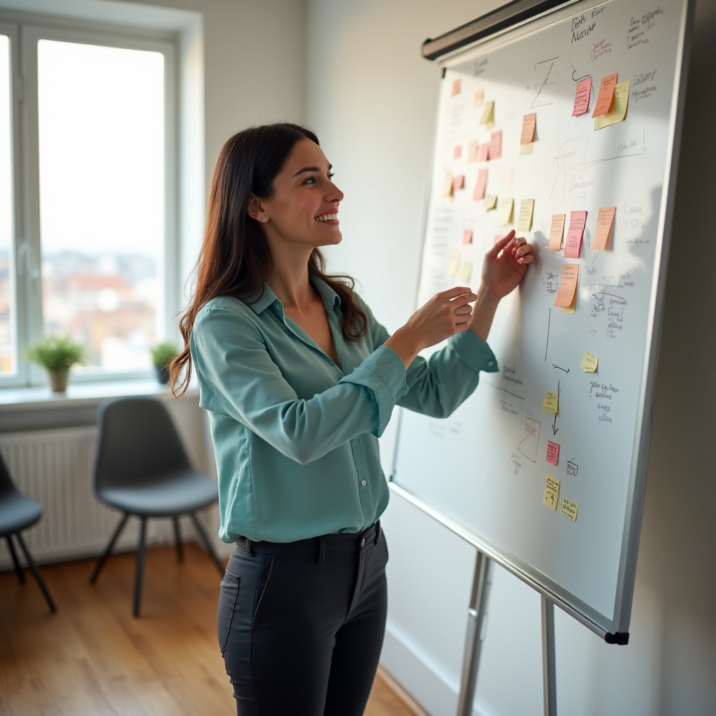 Informelle Projektleiterin in einem modernen Workshop-Setting